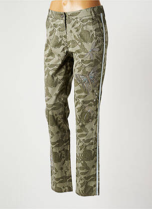 Pantalon chino broderie galons latéraux taille haute vert ATELIER GARDEUR femme