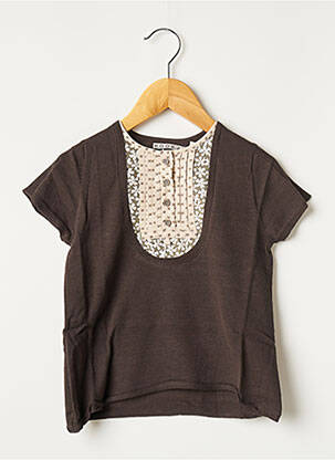 Pull finition bords-côtes manches courtes marron KOOKAI fille