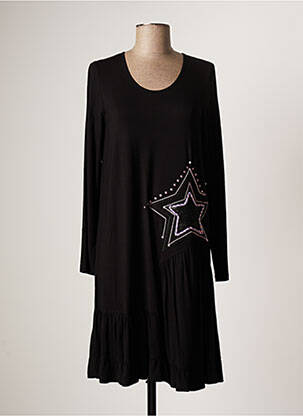 Robe mi-longue manches longues manches longues noir POUPEE CHIC femme