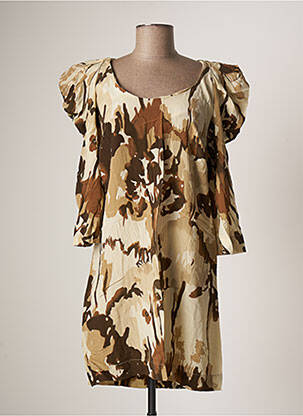 Robe courte manches 3/4 manches 3/4 marron JEFF GALLANO femme
