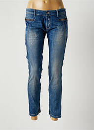 Pantalon 7/8 fermeture zippée sous rabat boutonné taille basse bleu NVY DENIM femme