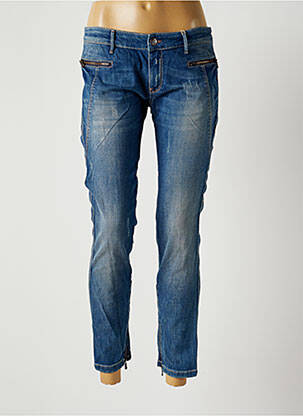 Pantalon 7/8 fermeture zippée sous rabat boutonné taille basse bleu NVY DENIM femme