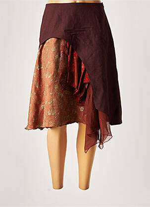 Jupe mi-longue fermeture zip latéral marron MADAME ZAZA femme