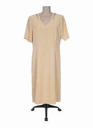 Robe mi-longue fermeture zippée au dos manches courtes beige CHRISTIAN MARRY femme