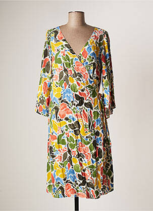 Robe mi-longue imprimé fleurs manches 3/4 jaune SKUNKFUNK femme