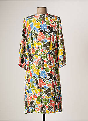 Robe mi-longue imprimé fleurs manches 3/4 jaune SKUNKFUNK femme
