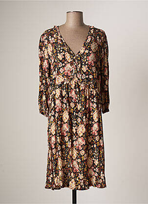 Robe mi-longue imprimé fleurs manches 3/4 noir EMA BLUE'S femme