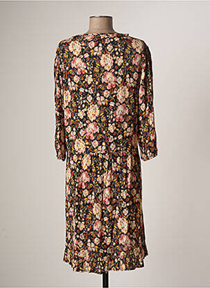 Robe mi-longue imprimé fleurs manches 3/4 noir EMA BLUE'S femme
