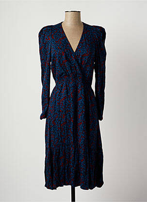 Robe mi-longue imprimé fantaisie manches longues bleu AN' GE femme
