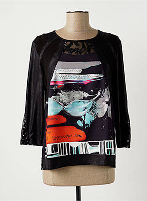 T-shirt imprimé fantaisie manches 3/4 noir GUY DUBOUIS femme