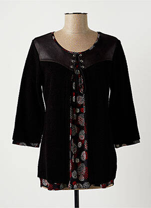 Top imprimé fantaisie manches 3/4 noir GUY DUBOUIS femme