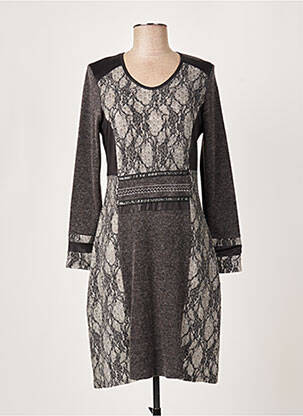 Robe mi-longue imprimé fantaisie manches longues gris FRANCE RIVOIRE femme