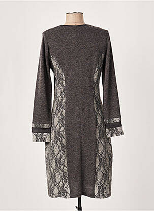Robe mi-longue imprimé fantaisie manches longues gris FRANCE RIVOIRE femme