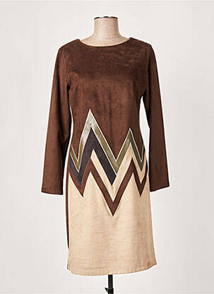 Robe mi-longue manches longues manches longues marron GUY DUBOUIS femme