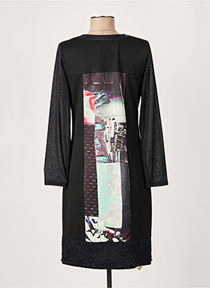 Robe mi-longue imprimé fantaisie manches longues noir FRANCE RIVOIRE femme
