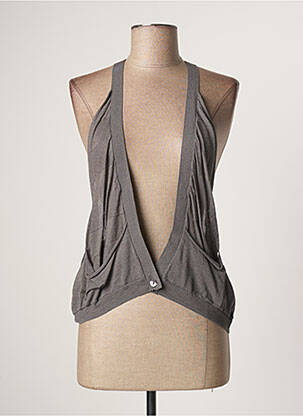 Gilet sans manche maille fine gris LAUREN VIDAL femme