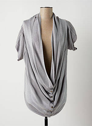 Gilet manches courtes fermeture boutonnée sur le devant gris LAUREN VIDAL femme
