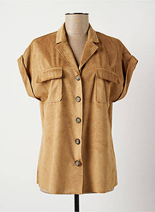 Chemisier coupe cintrée manches courtes beige LAUREN VIDAL femme