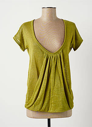 Pull coupe droite manches courtes vert LAUREN VIDAL femme