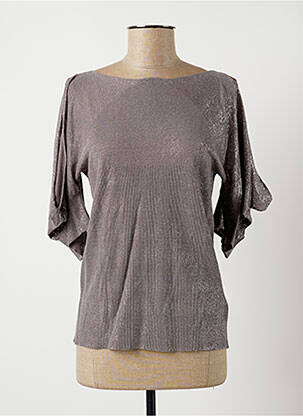 Pull col bateau manches courtes gris LAUREN VIDAL femme