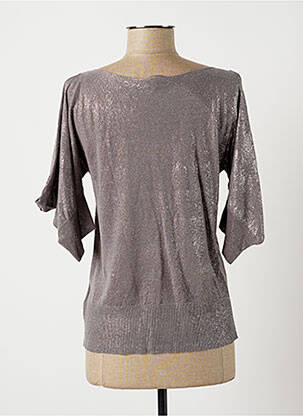 Pull col bateau manches courtes gris LAUREN VIDAL femme