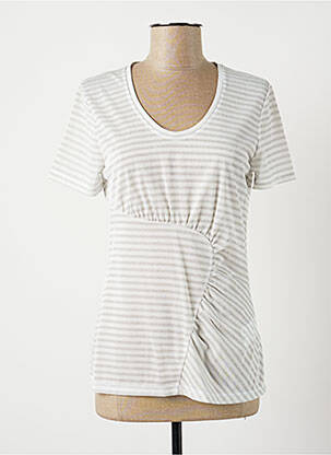 Top stretch manches courtes gris LAUREN VIDAL femme