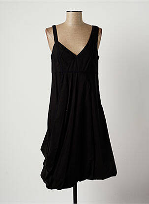 Robe mi-longue col v fines bretelles noir LAUREN VIDAL femme