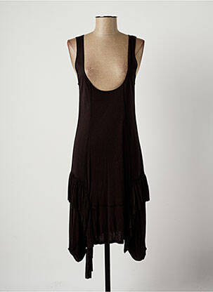 Robe mi-longue col rond fines bretelles noir LAUREN VIDAL femme