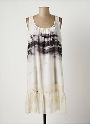 Robe mi-longue imprimé fantaisie sans manche beige LAUREN VIDAL femme