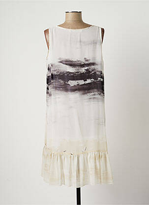 Robe mi-longue imprimé fantaisie sans manche beige LAUREN VIDAL femme