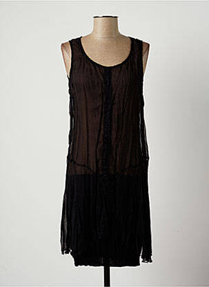 Robe mi-longue tissage crêpe sans manche noir LAUREN VIDAL femme