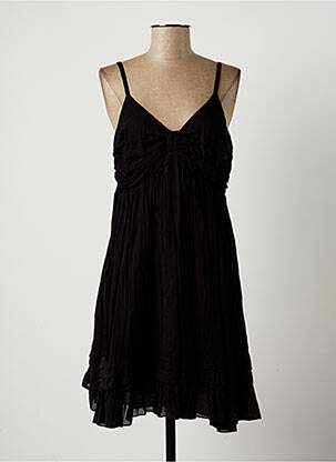 Robe mi-longue col v fines bretelles noir LAUREN VIDAL femme