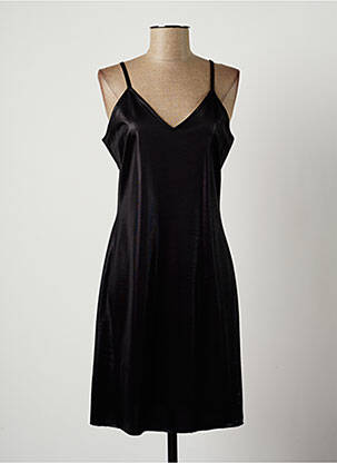 Robe mi-longue col v fines bretelles noir LAUREN VIDAL femme