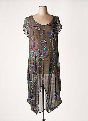 Robe mi-longue coupe fluide manches courtes gris LAUREN VIDAL femme