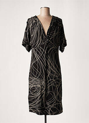 Robe mi-longue manches courtes manches courtes noir LAUREN VIDAL femme