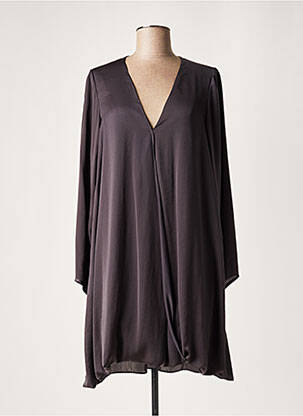 Robe mi-longue coupe fluide manches longues gris LAUREN VIDAL femme