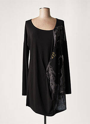 Robe courte coupe fluide manches longues noir LAUREN VIDAL femme