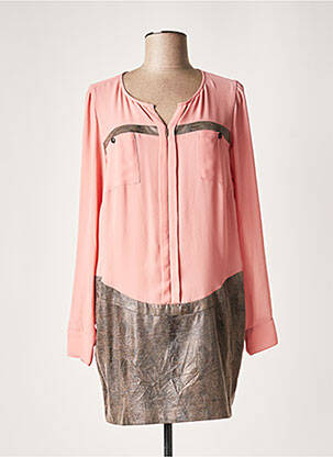 Robe courte coupe fluide manches longues rose LAUREN VIDAL femme