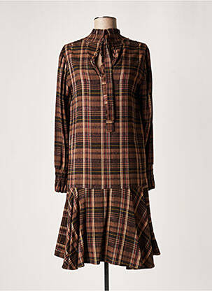 Robe mi-longue manches longues manches longues marron LAUREN VIDAL femme