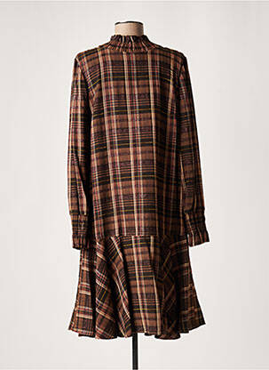 Robe mi-longue manches longues manches longues marron LAUREN VIDAL femme