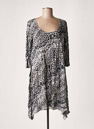 Robe mi-longue manches 3/4 manches 3/4 gris LAUREN VIDAL femme