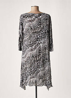 Robe mi-longue manches 3/4 manches 3/4 gris LAUREN VIDAL femme