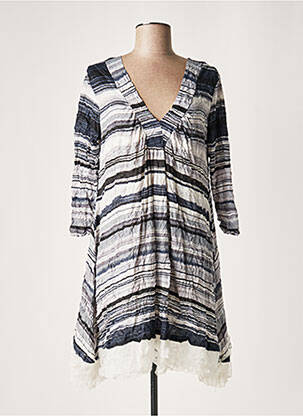 Robe mi-longue manches 3/4 manches 3/4 bleu LAUREN VIDAL femme