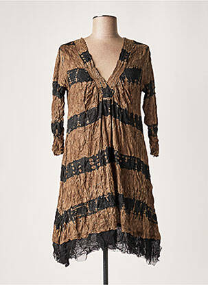 Robe mi-longue manches 3/4 manches 3/4 marron LAUREN VIDAL femme