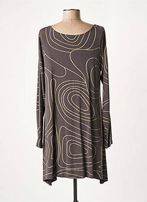 Robe courte coupe évasée manches longues gris LAUREN VIDAL femme