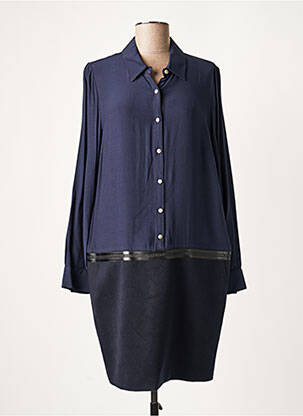 Robe mi-longue coupe fluide manches longues bleu LAUREN VIDAL femme