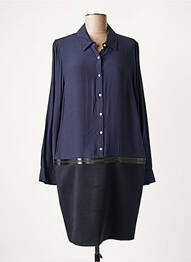 Robe mi-longue coupe fluide manches longues bleu LAUREN VIDAL femme