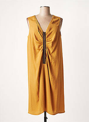 Robe mi-longue tissage crêpe sans manche jaune LAUREN VIDAL femme