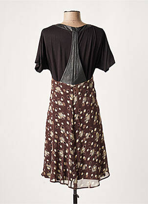 Robe mi-longue tissage crêpe manches courtes marron LAUREN VIDAL femme