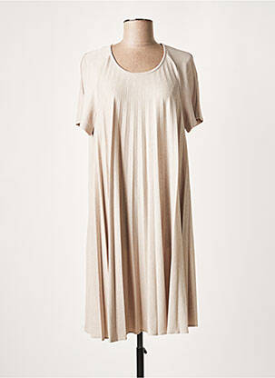 Robe mi-longue fermeture zippée au dos manches courtes beige LAUREN VIDAL femme